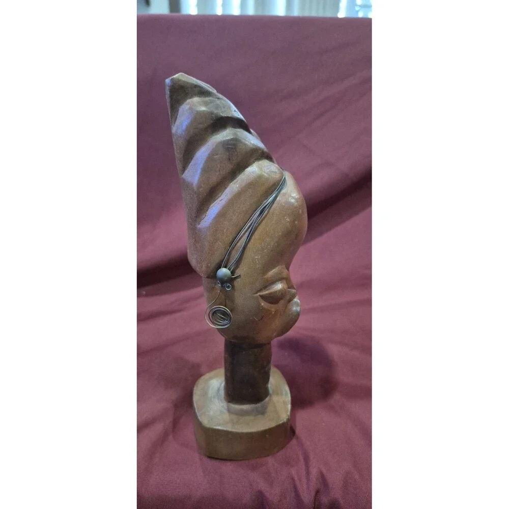 Vintage African Zulu Style Carved Wood Female Figurine Bust Sculpture 9.5